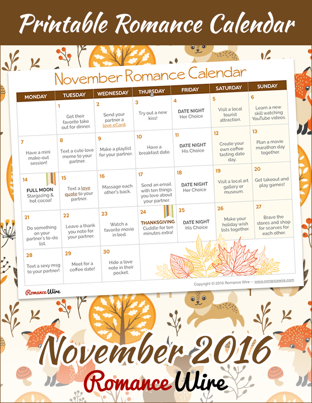 2016 November Romance Calendar | @RomanceWire